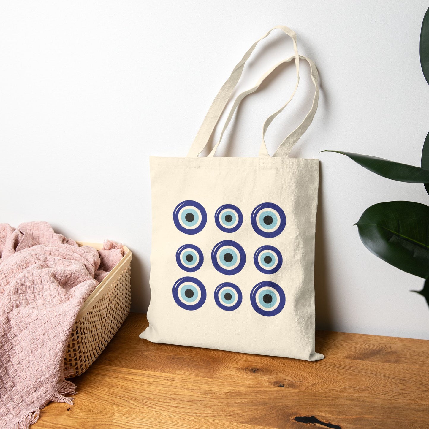 Stylish Evil Eye Cotton Canvas Tote Bag