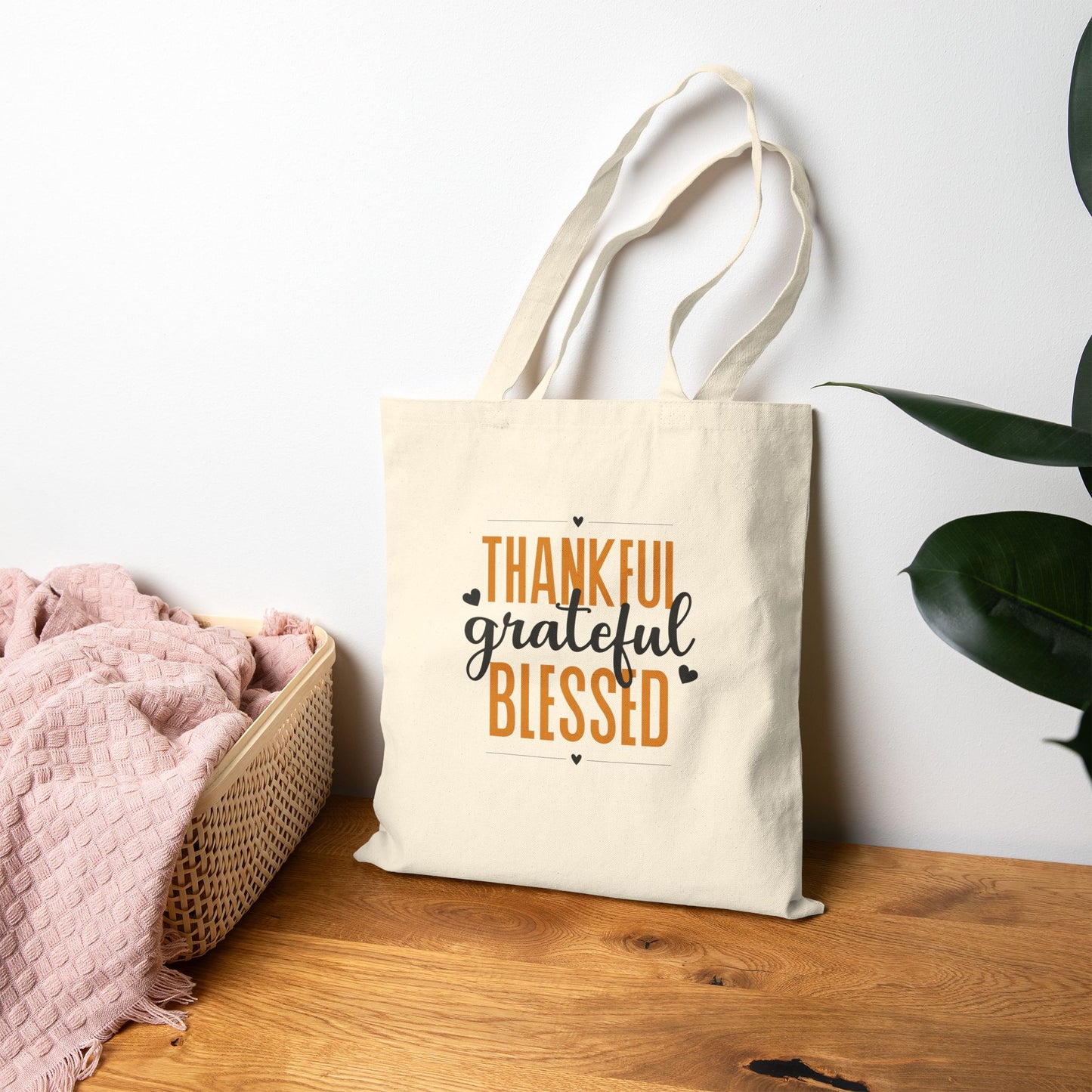 Thankful Grateful Blessed Cotton Canvas Tote Bag