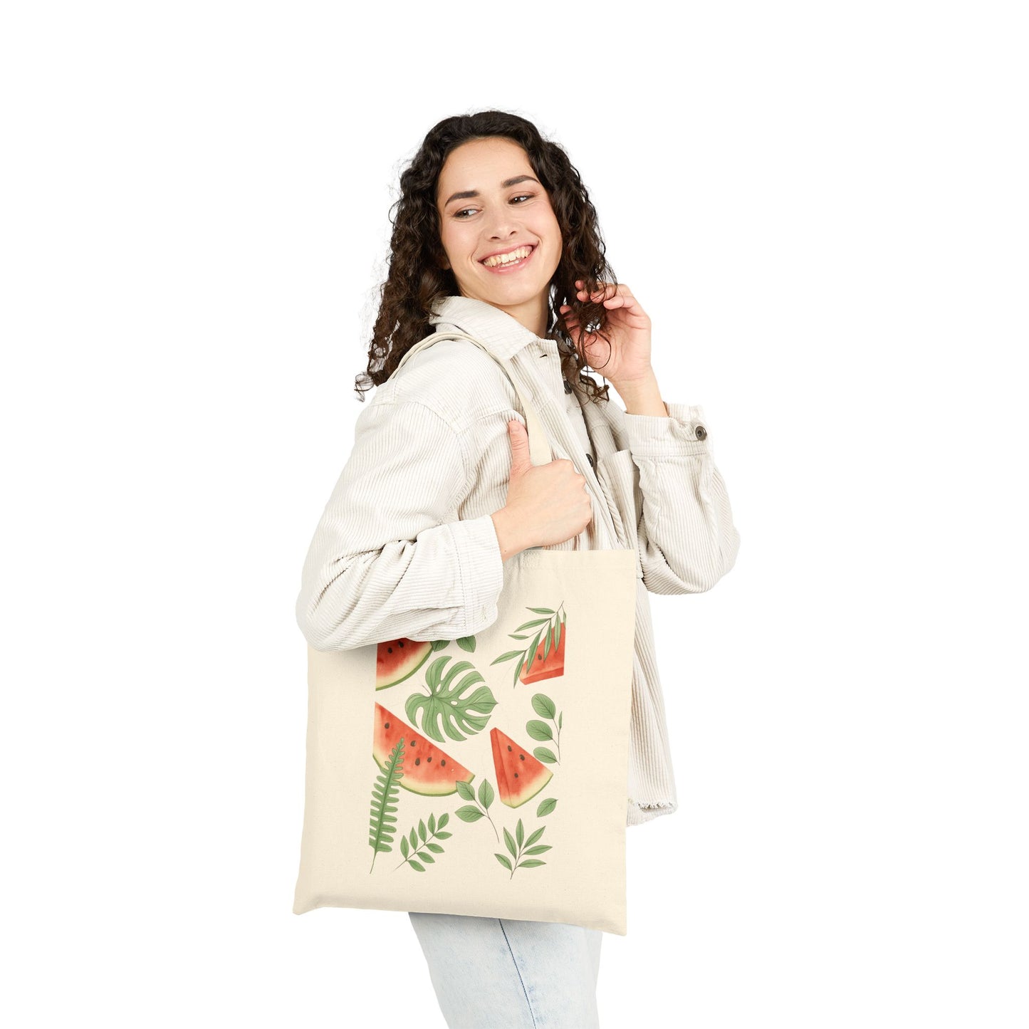 Watermelon & Leaf Print Canvas Tote Bag
