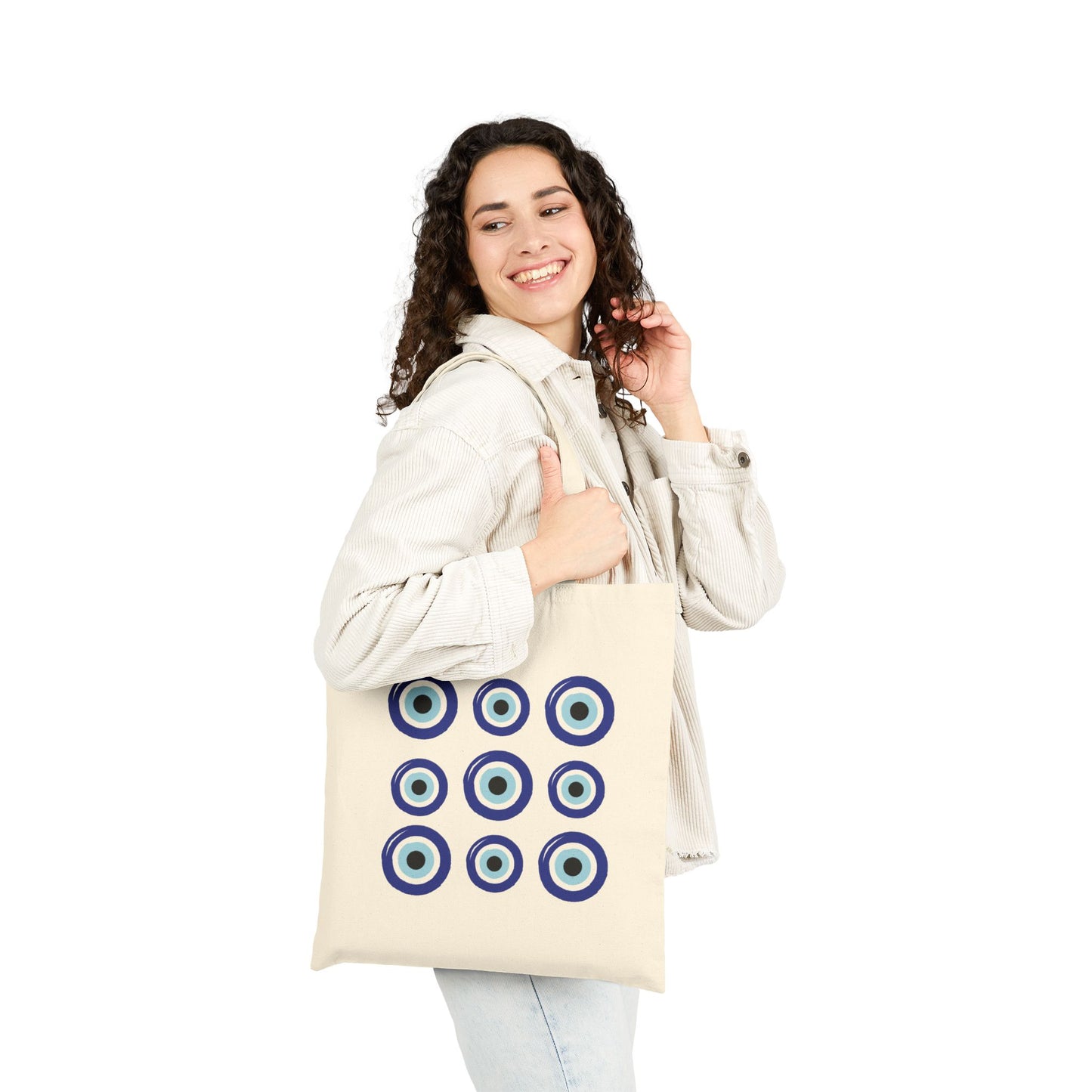 Stylish Evil Eye Cotton Canvas Tote Bag