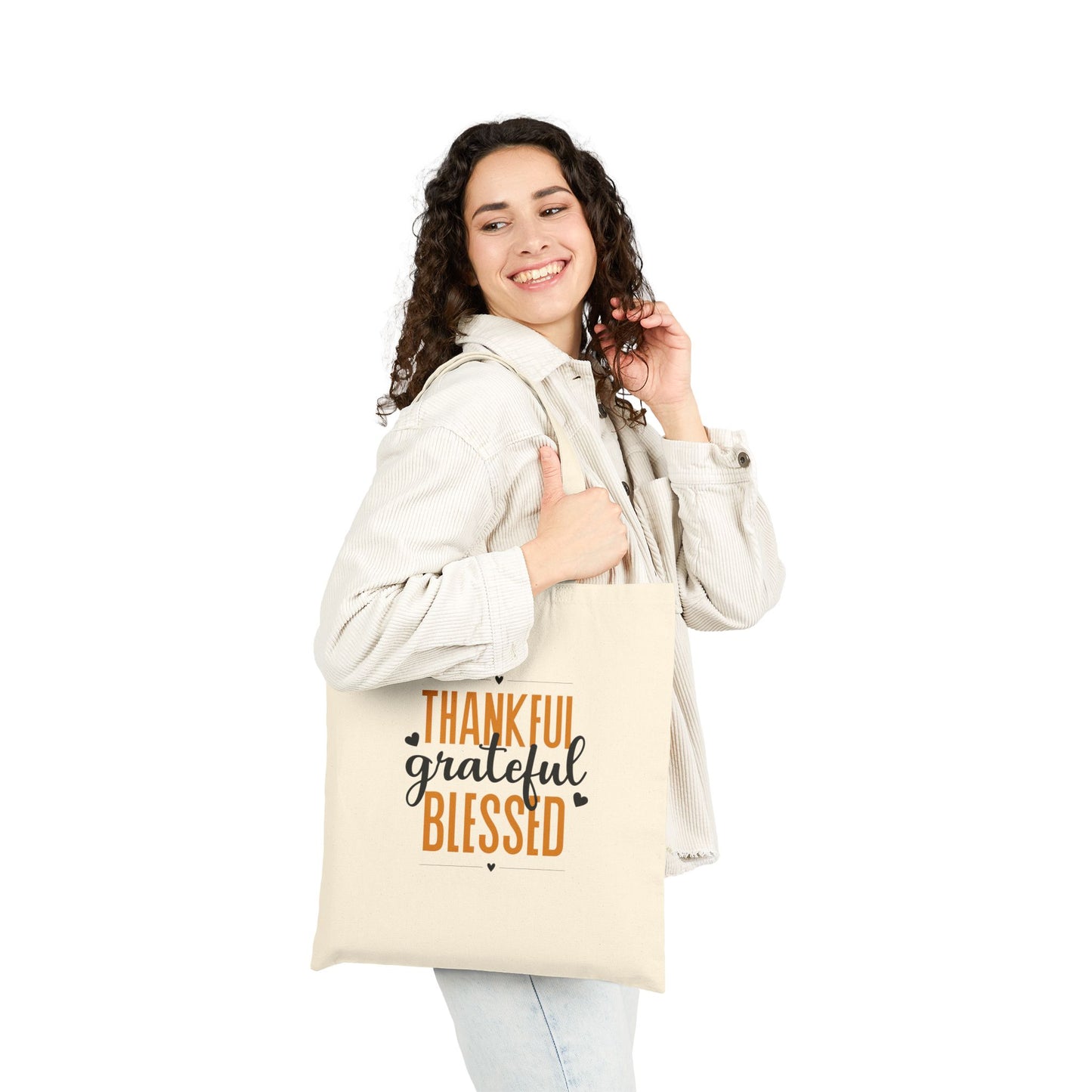 Thankful Grateful Blessed Cotton Canvas Tote Bag