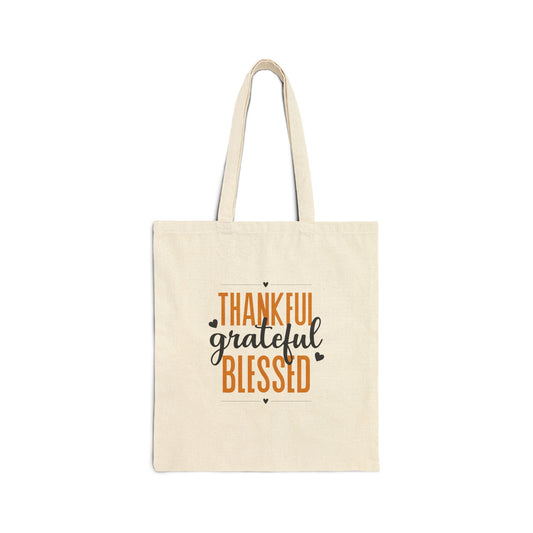 Thankful Grateful Blessed Cotton Canvas Tote Bag
