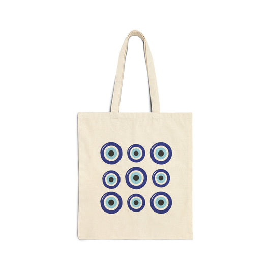 Stylish Evil Eye Cotton Canvas Tote Bag